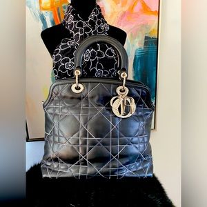 Christian Dior medium  Cannage Granville Bag black and white stitching.